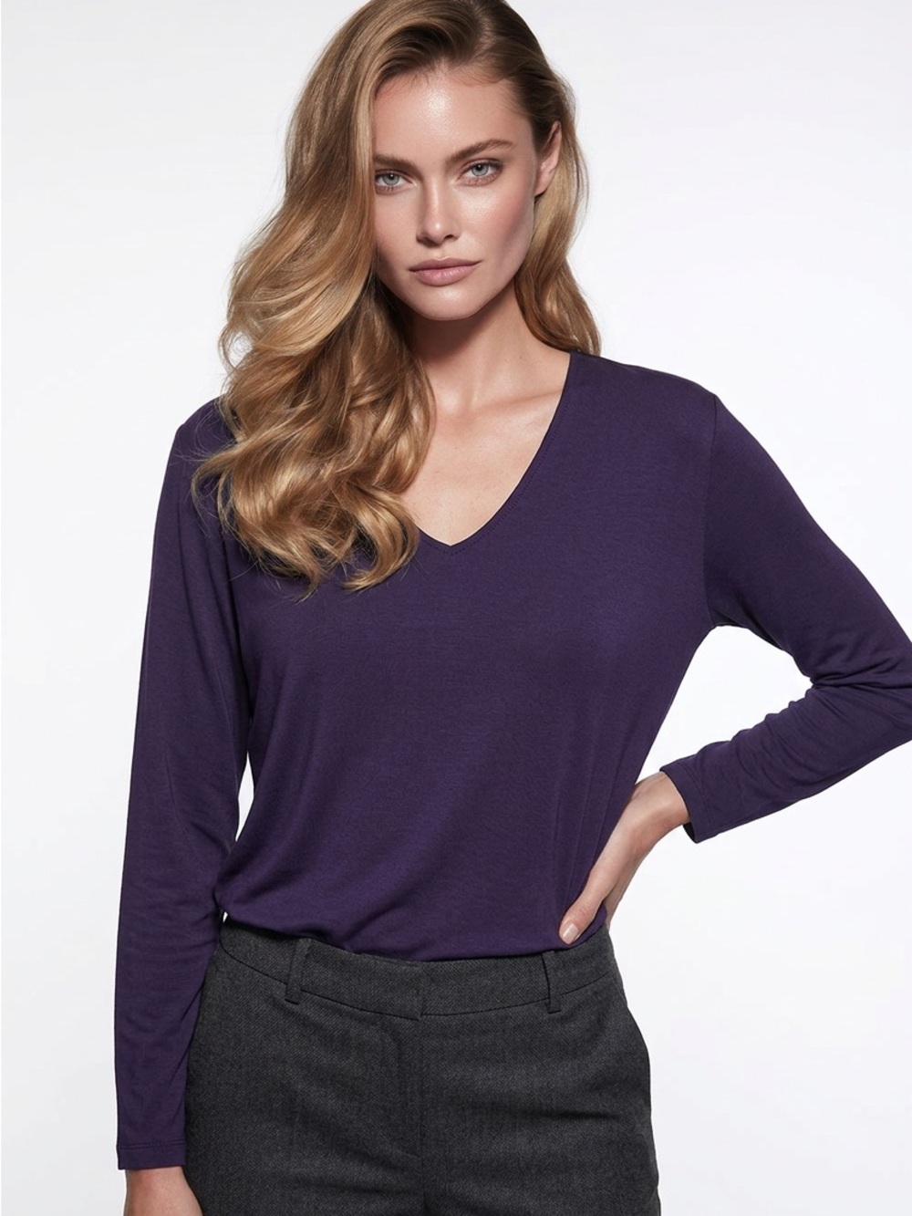 NWOT CHICOS Purple V-Neck 3/4 Sleeve Top NEVER WORN XL